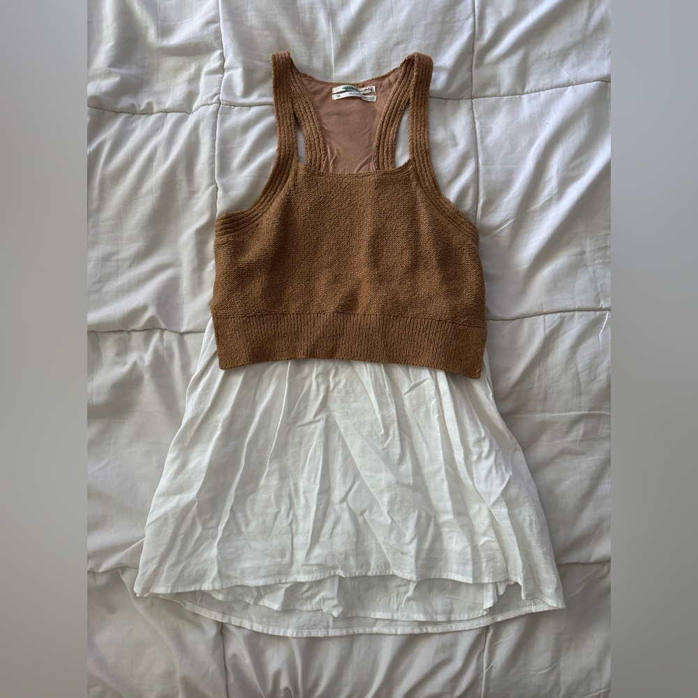 Anthropologie Brown and White Layered Tank Top